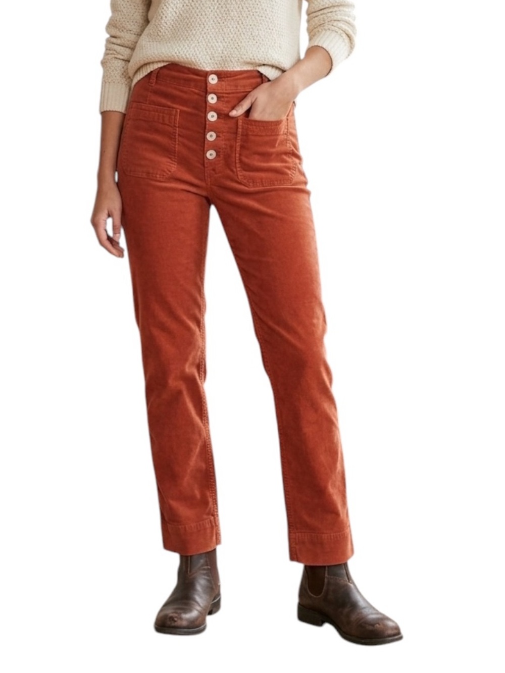Free People Women's Size 6 High Rise Straight Leg Pants Brown Terracota